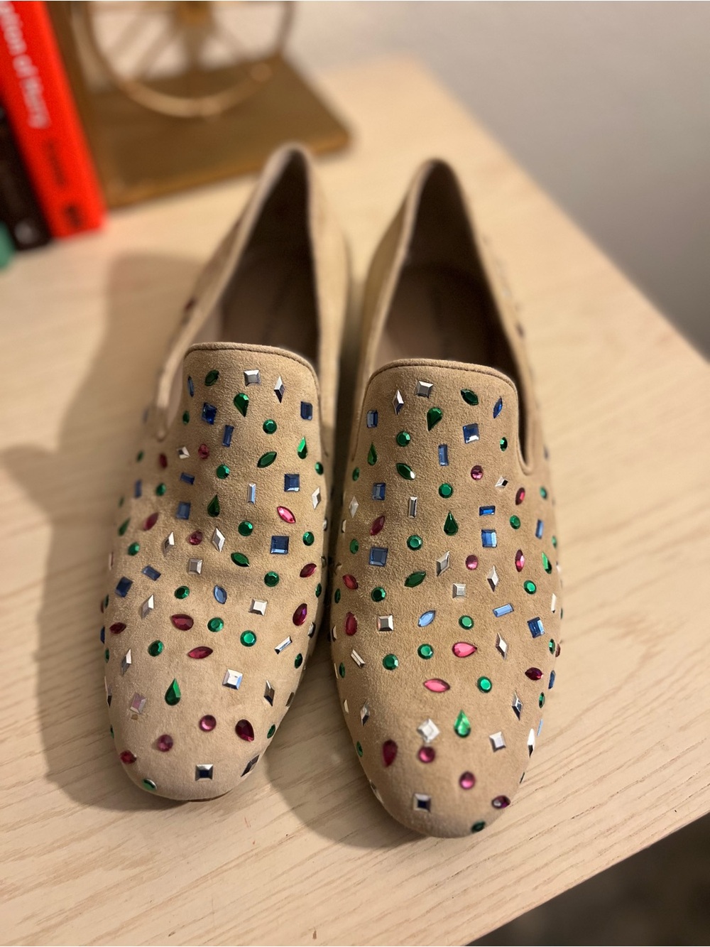Donald J. Pliner Beige Jeweled Slip-On Loafers